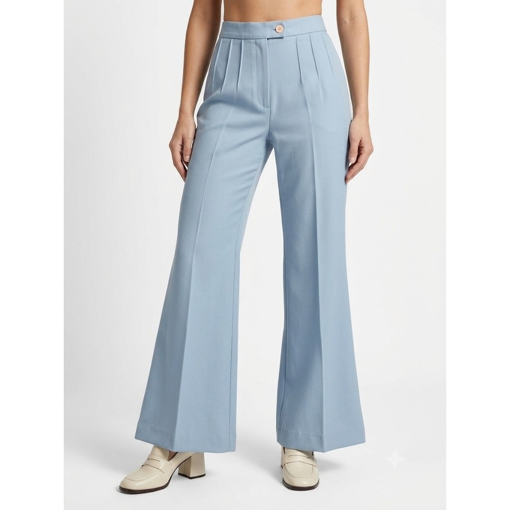 Vintage 70s Condor Powder Blue Wide Leg Pants Trousers Pleated High‎ Waist S/M